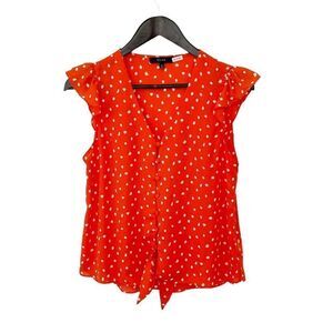 ECLAIR Red‎ White Dot VNeck Flutter Sleeve Blouse